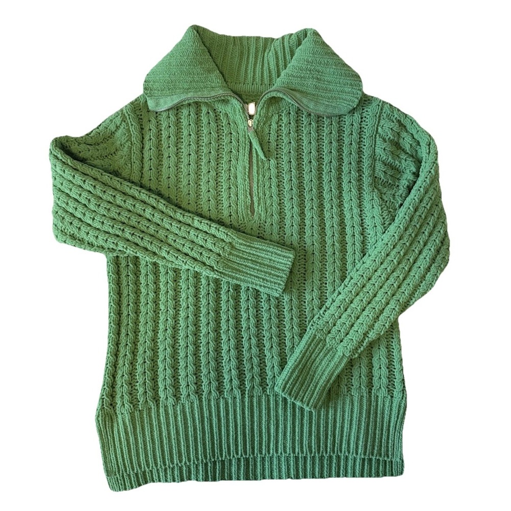 Aerie Cable Car Quarter Zip Sweater Womens XS Green Chenille Cable Knit Oversize